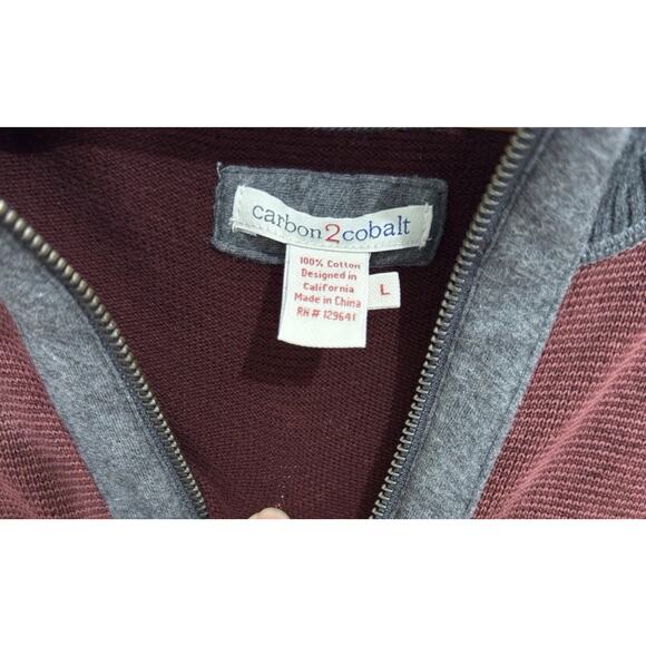 Carbon 2 Cobalt Mens L Burgundy Gray Trim Cotton 1/4 Zip Pullover Sweater Fall - Picture 4 of 7